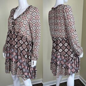 Anthropologie Women's Size M Southweatern Boho Ruffle Tiered Mini Dress Pullover